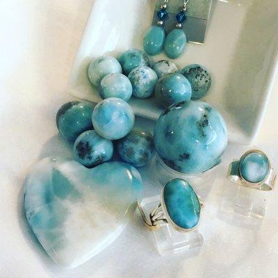 Larimar is called the Dolphin stone - Helps one with expressing feelings and also helps with calming anger