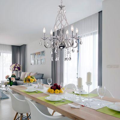 6-Light Chrome Finish Vintage Style Crystal Chandelier