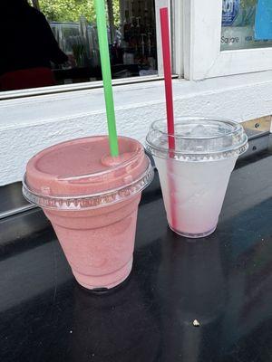 Strawberry banana smoothie and lavender lemonade