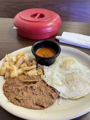Huecos rancheros sauce on side, 2 flour tortillas