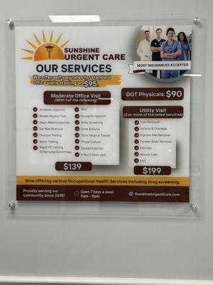 Sunshine Urgent Care List of Services