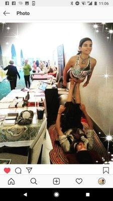 Acro yoga a form of partner yoga practiced with a partner.