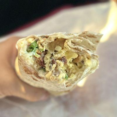 Inside the Freddy's breakfast burrito