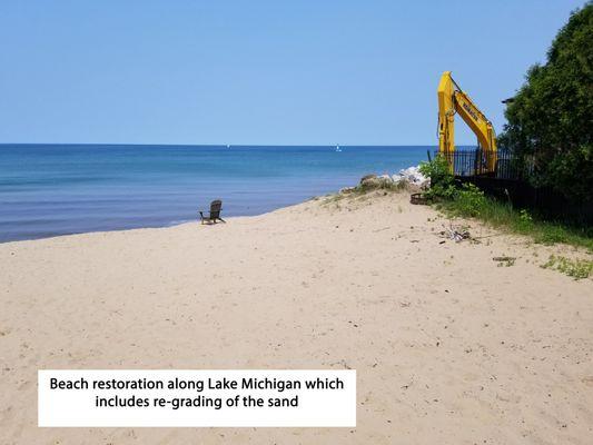 Beach restoration along Lake Michigan which included re-grading of the sand
