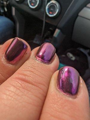The top coat of the polish doesn't even cover the top of the color polish. Very inconsistent and sloppy.