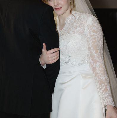 Lace jacket that she altered around the neck, shoulders, and added lace to the bottom of.