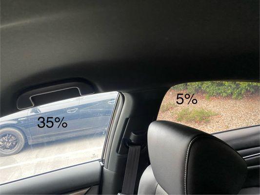 5% vs 35% comparison from the inside. Tint: Johnson ceramic