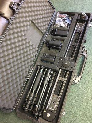 Custom foam job on a 1720 Pelican Case for a slider and motion control system.  44 lbs and travel ready!