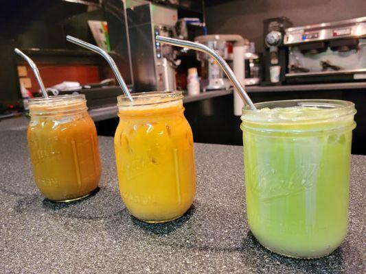 Our Thai Collection (from left to right):  Thai Iced Coffee, Thai Iced Tea, and Thai Iced Green Tea ***Coconut Cream versions available***