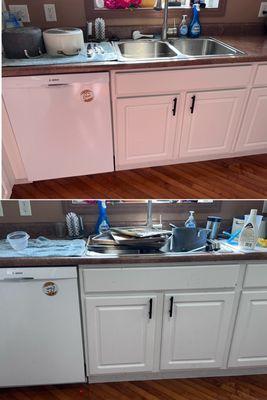 Before and After: Additional services purchased included cleaning the front of the cabinets.