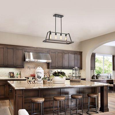 4-Light Wood and Oil Rubbed Bronze Kitchen Island Chandelier