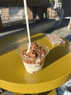 the norm salted vanilla bean soft serve + chocolate chip cookie butter + chocolate chip cookie bits + maldon salt