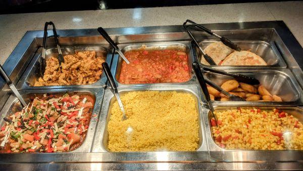 Part of the hot food station for Taco Tuesday