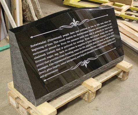 etched 3' x 18" polished black granite monument