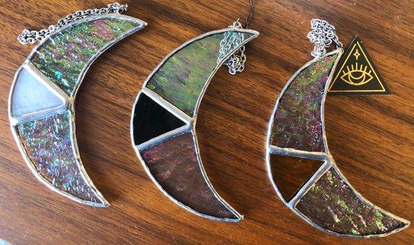 Handmade moon ornaments.