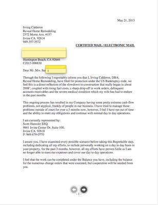Letter Claiming he filed Bankruptcy. The lawyer never heard of him.