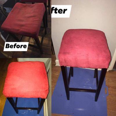 Reupholster on chair before & after, don't underestimate my talent & gifts.