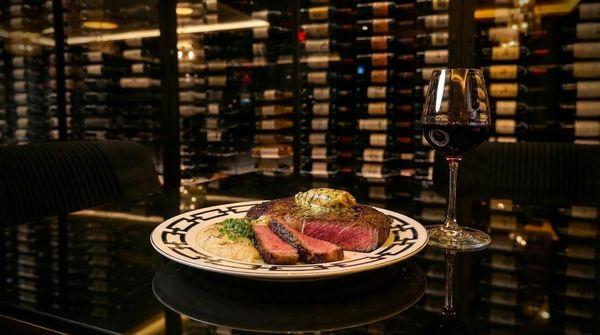 Millionaire Ribeye- 16 oz cut of Certfied Texas Akaushi. Rich, buttery & marbled like a dream, finished with compound butter, choice of side