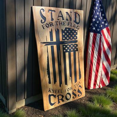 Oak wood custom carved wall decor/sign. Perfect gift for patriot or Christian.