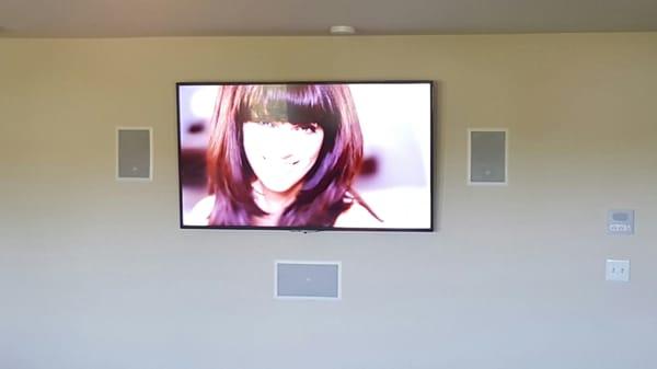 70" sharp installed with 7.1 surround sound in wall speakers.  Components installed in closet.