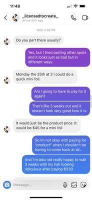 Stylist trying to charge me more money to fix my hair