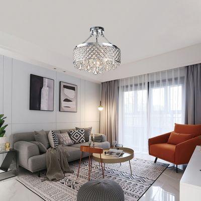 4-Light Chrome Semi Flush Mount Beaded Drum Crystal Chandelier