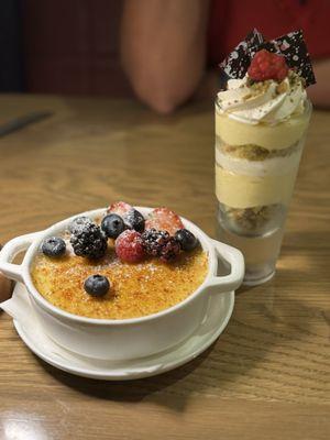 Crème brûlée and pistachio crème