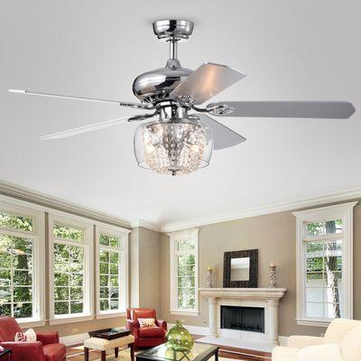 52 in. Indoor Chrome Ceiling Fan with Crystal Strand Light Kit and Remote Control