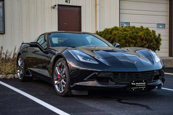 Corvette C7 Stingray.  New car prep - wash, decontaminate fallout, two stage compound and polish, ceramic coating.