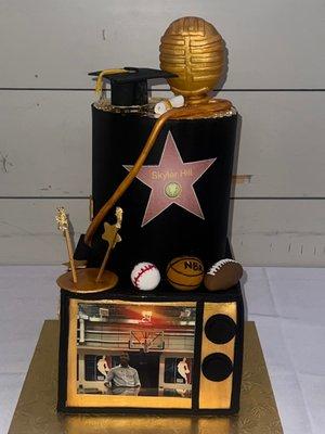 Custom old school tv and mic cake cookies and cream and vanilla cake