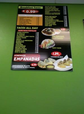 Taco menu