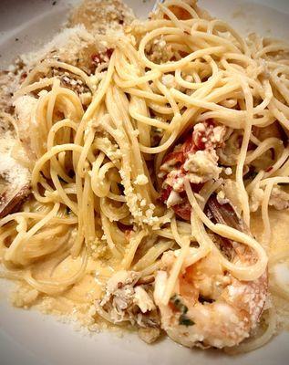 Seafood Supreme over pasta. Delicious, expensive and worth every penny!