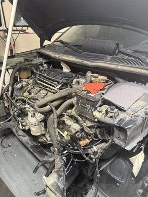 Radiator support replacement, radiator, impact bar, bumper cover and lower grille replacement. Plus, 6 new plugs for this customer.