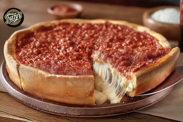 Fuzzy's Pizza Katy's Famous Chicago Stuffed Deep Dish Pizza