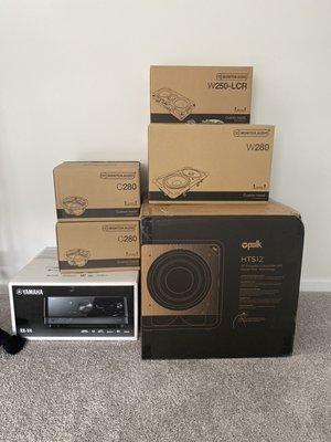 Monitor Audio speakers with Polk subwoofer and Yamaha 5.1 at receiver provided by and installed by TvMountingpros