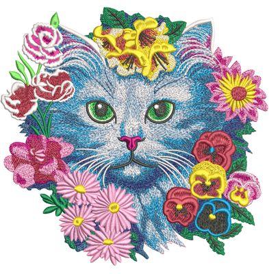 Cat Face with Flowers