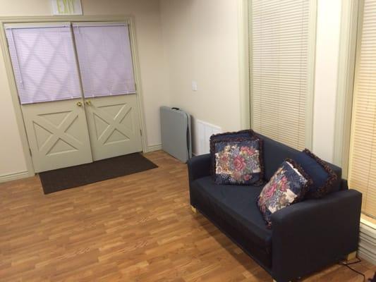 Waiting area for filling out intake.