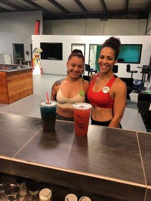 Nettie and Dani stopping by to get a Boosted Tea before their workout!