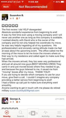 Some of the Great Reviews we get on Yelp that Yelp is placing as Not Recomended. Why is that we have No Idea.