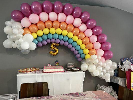 Custom Giant Rainbow for a Unicorn and Rainbows themed 5th birthday Party in Loxahatchee