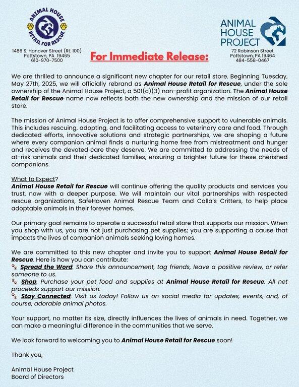 Animal House Retail For Rescue