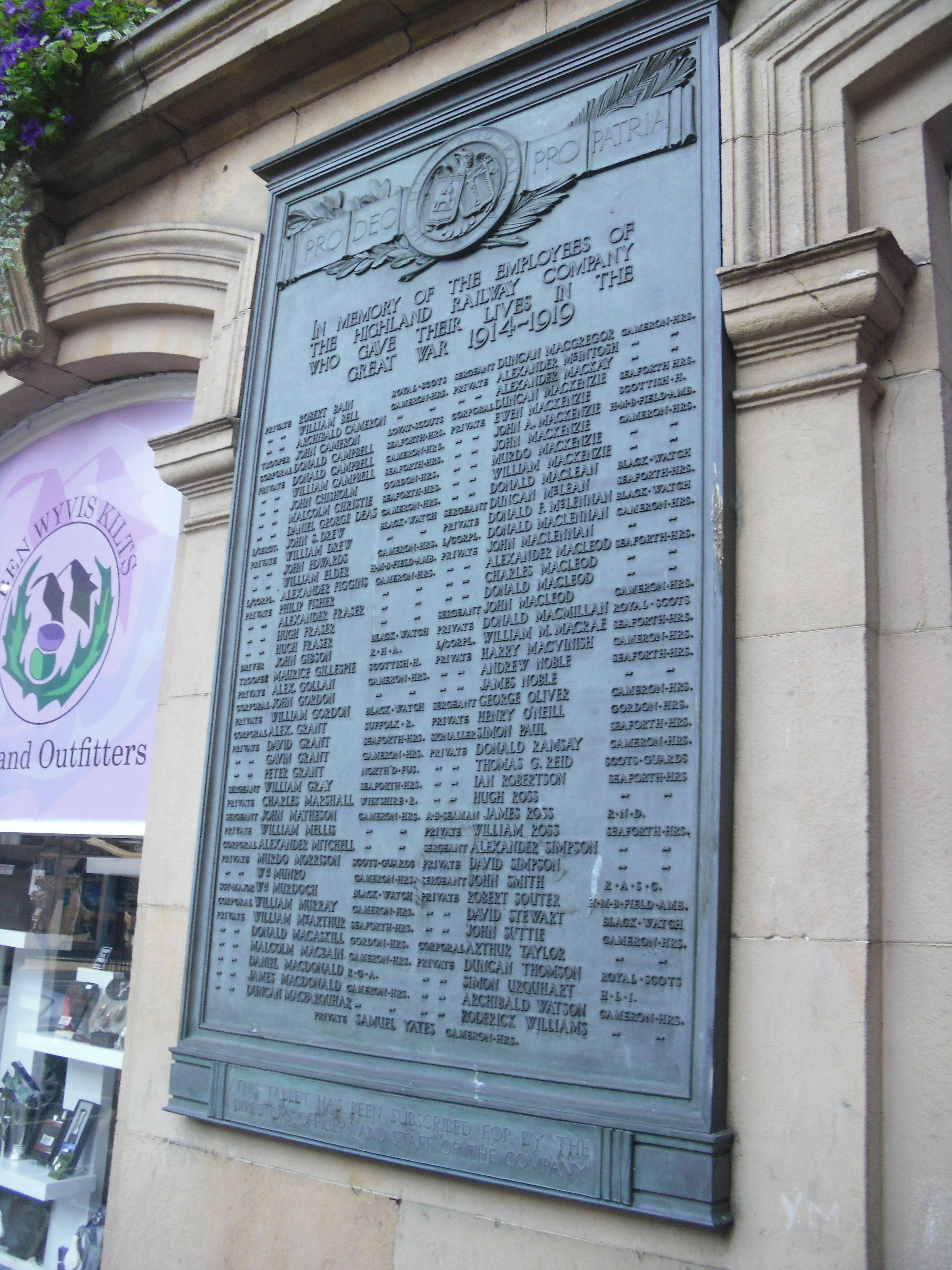 Highland Railway Company 1914-1919 Memorial