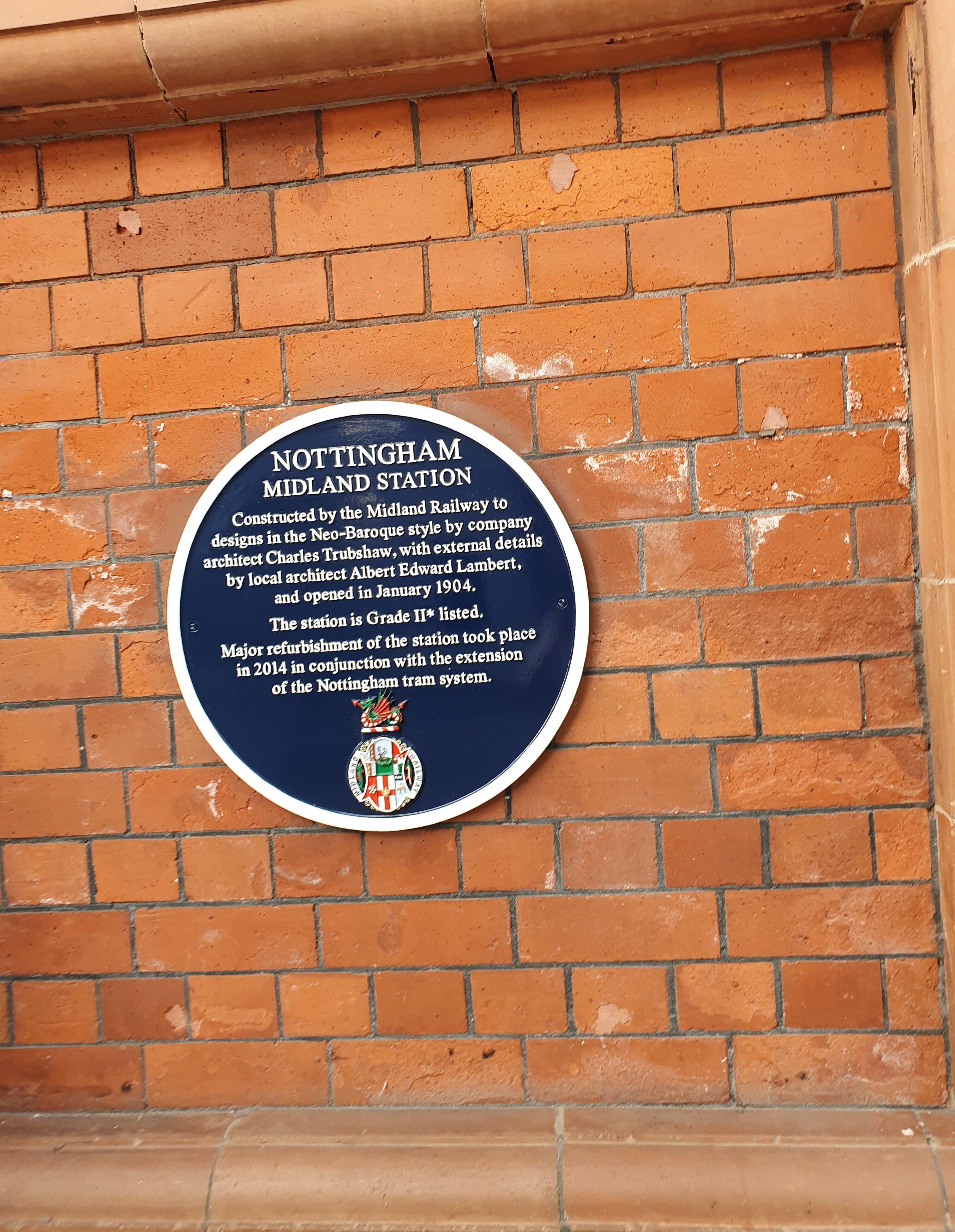 Nottingham Midland Station Blue Plaque