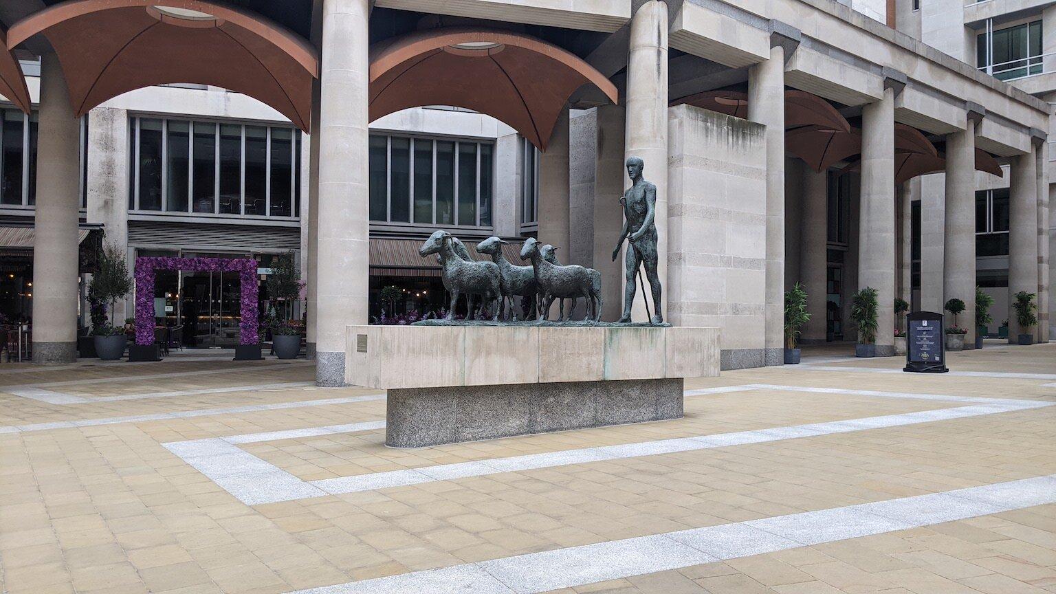 Shepherd With His Flock Statue