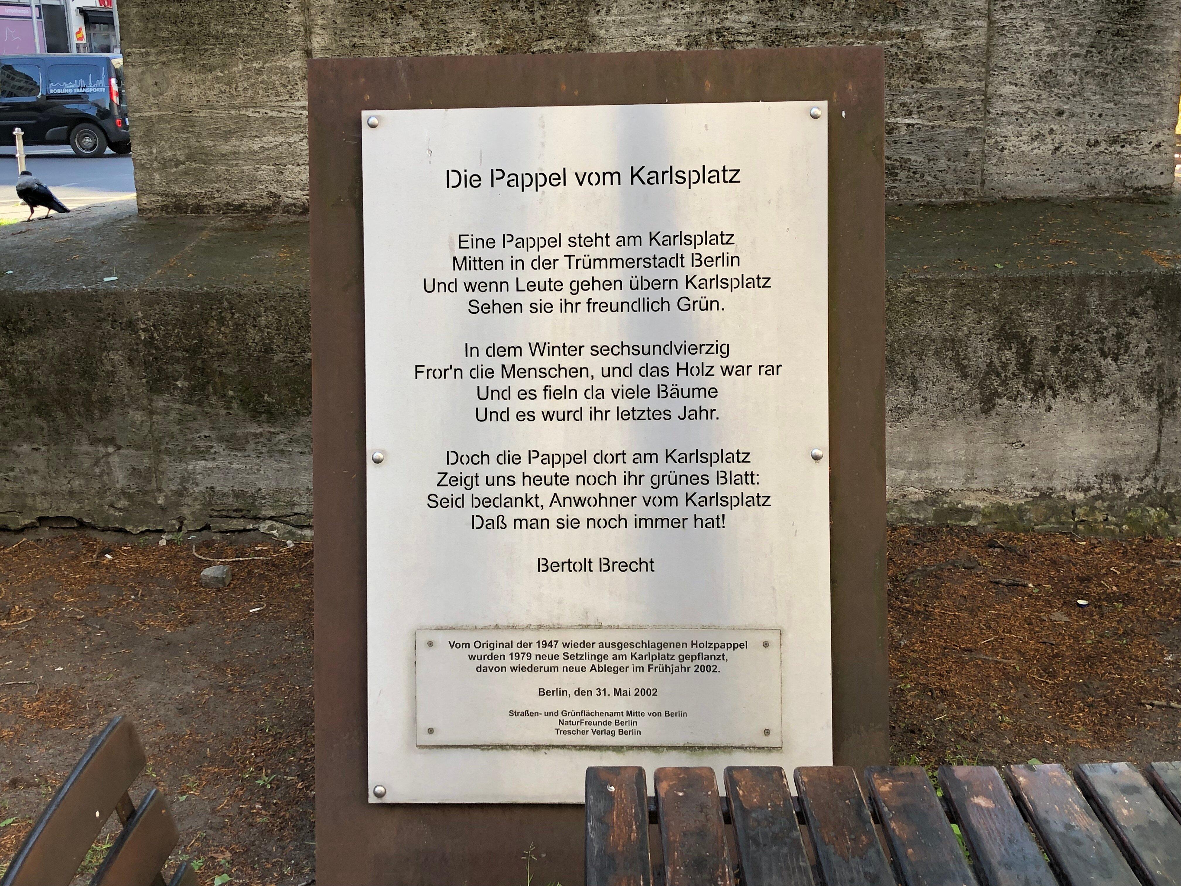 Gedichttafel Bertold Brecht
