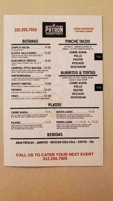 Takeout menu! Tacos, burritos, plates, etc YUM