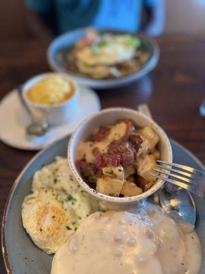 Biscuits and gravy and million dollar potatoes