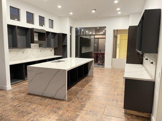 Waterfall Island, custom made by Elite Stoneworks