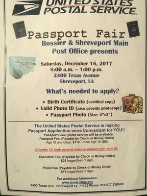 12/16/17. Saturday. Passport Fair today. 8am-1pm.