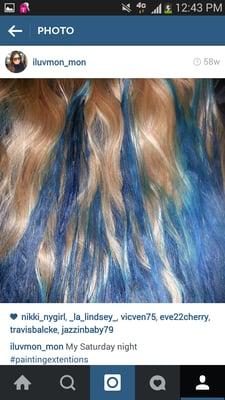 Turquoise hair color on clip in extensions #dipdye #ombré
